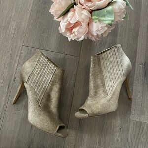 Jimmy Choo Brenna Champagne Gold Metallic Peep Toe Ankle Booties